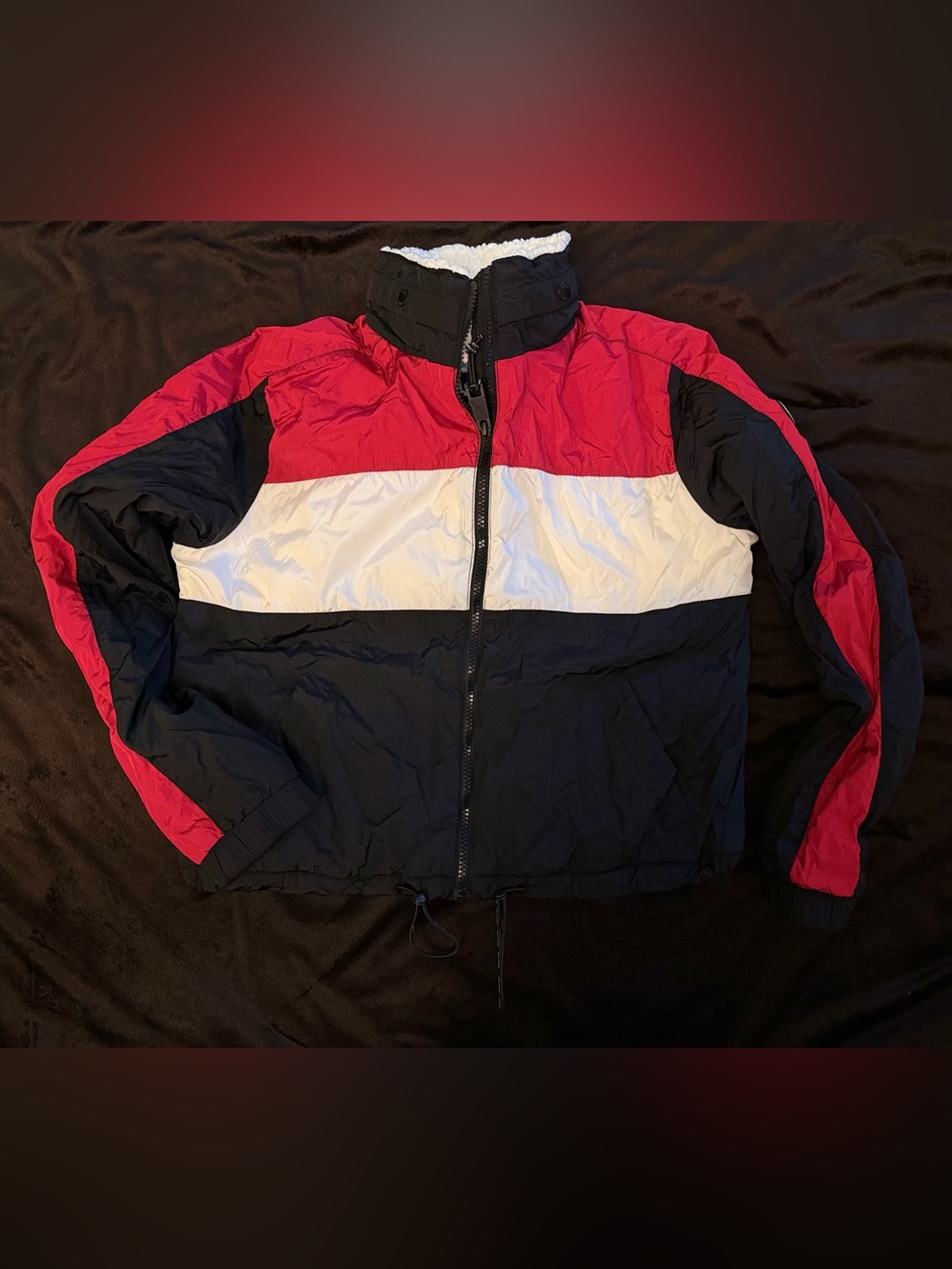 Hollister Colorblock Puffer Jacket - Red, White & Black